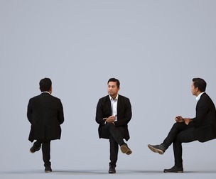 00384_Mansur008 Adult Asian male waiting in office wearing transitional seasonal business attire