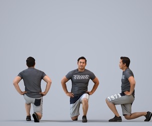 00386_Mansur011 Adult Asian man crouching during exercise in summer sportswear