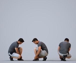 00386_Mansur007 Adult Asian man crouching during exercise in summer sportswear