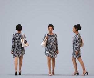 00387_Susila004 Adult Asian woman walking through public space with bag in transitional attire