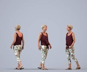 00388_Julie004 Senior Caucasian woman walking through public space in summer attire