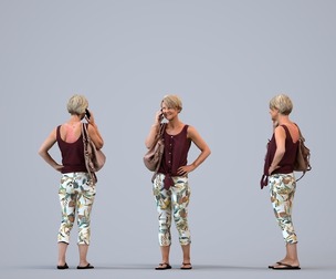 00388_Julie008 Senior Caucasian woman calling on smartphone in public summer attire
