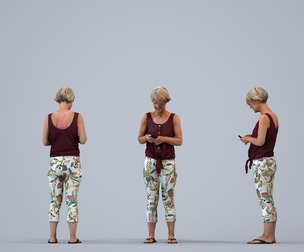 00388_Julie009 Senior Caucasian woman standing in public space holding smartphone