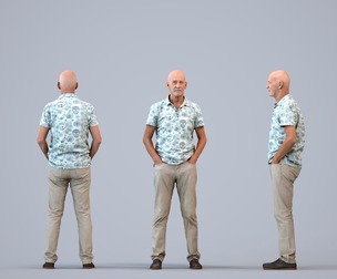 00389_James003 Senior Caucasian man waiting in public space wearing summer casual attire