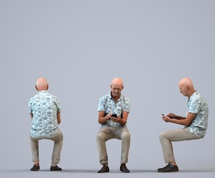 00389_James010 Senior Caucasian man sitting at home with smartphone in summer clothing