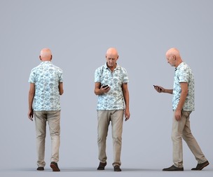 00389_James004 Senior Caucasian man walking outdoors with smartphone in summer attire