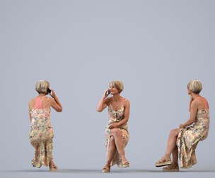 00392_Julie015 Senior Caucasian woman calling on smartphone while sitting in public space