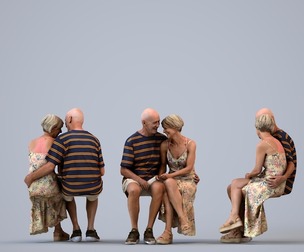 00392_Julie016 Senior Caucasian couple sitting together bonding in public summer setting