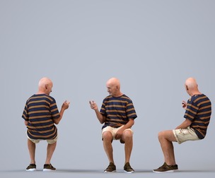 00393_James008 Senior Caucasian man talking while seated at home in summer clothing