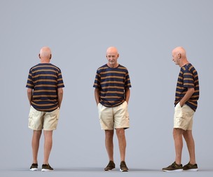00393_James001 Senior Caucasian man waiting in public space wearing casual summer clothing