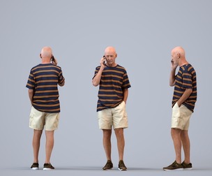 00393_James005 Senior Caucasian man making phone call in public summer casual wear