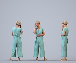 00394_Julie006 Senior Caucasian woman calling on smartphone in public casual summer attire