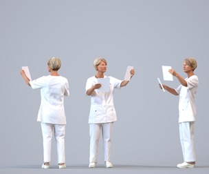 00395_Julie008 Senior Caucasian woman reading in medical uniform for healthcare visualization