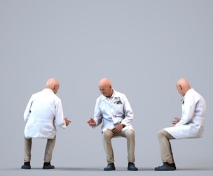 00396_James008 Senior Caucasian man talking in medical setting wearing transitional seasonal
