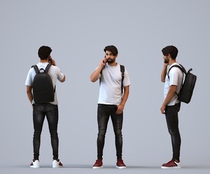 00397_Simon006 Adult Middle Eastern man calling outdoors with smartphone and bag