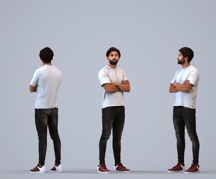 00397_Simon003 Adult Middle Eastern man waiting in public space wearing casual summer attire