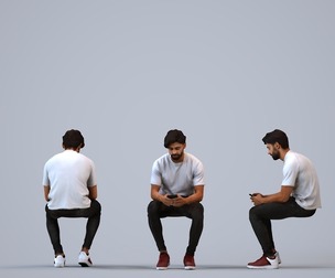 00397_Simon008 Adult Middle Eastern man sitting in public space with smartphone