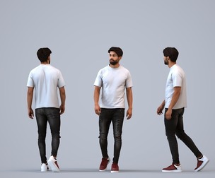 00397_Simon004 Adult Middle Eastern man walking through public space in casual summer attire