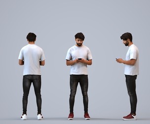 00397_Simon005 Adult Middle Eastern man standing in public space with smartphone