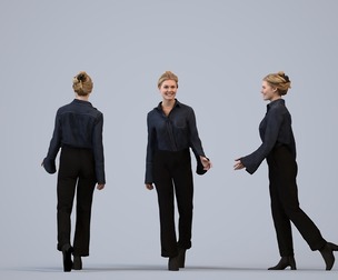 00398_Mila026 Adult Caucasian woman walking through office in transitional seasonal business attire