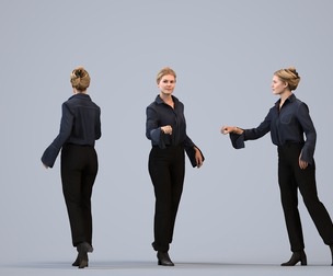 00398_Mila023 Adult Caucasian woman walking through office in transitional seasonal business attire