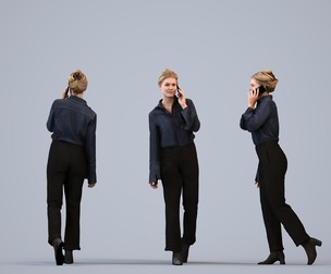 00398_Mila025 Adult Caucasian woman calling while walking through office in spring attire