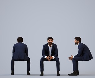 00399_Simon010 Adult Middle Eastern man waiting in office wearing transitional seasonal business