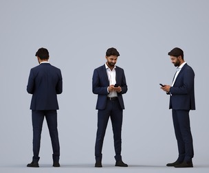 00399_Simon006 Adult Middle Eastern man using smartphone in office wearing transitional seasonal