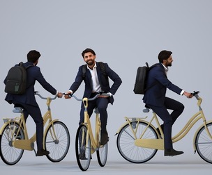 00399_Simon018 Adult Middle Eastern man cycling professionally with bag in transitional attire