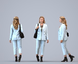 00400_Mila011 Adult Caucasian woman walking through office in autumn business attire, carrying bag