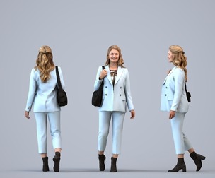 00400_Mila001 Adult Caucasian woman walking through office in autumn business attire with bag