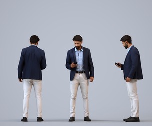 00401_Simon008 Adult Middle Eastern man holding smartphone in office wearing transitional attire