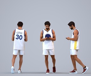 00403_Simon006 Adult Middle Eastern man walking in sportswear holding smartphone