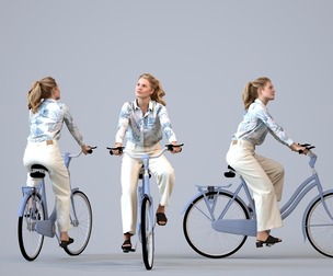 00404_Mila014 Adult Caucasian woman commuting by bicycle in casual transitional seasonal clothing