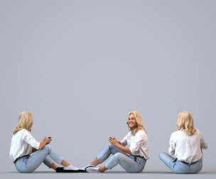 00405_Jane010 Adult Caucasian woman sitting with smartphone in autumn or spring attire