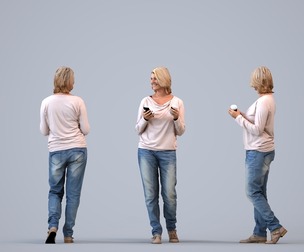 00406_Noelle003 Adult Caucasian woman walking through public space with coffee cup