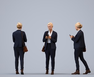 00407_Jane006 Adult Caucasian woman walking through office in autumn attire with smartphone