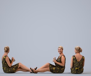 00410_Noelle010 Adult Caucasian woman relaxing at home with coffee in summer casual wear