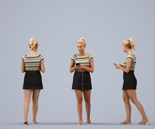 00411_Jane006 Adult Caucasian woman standing with smartphone in casual summer attire