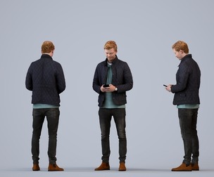 00414_Wim004 Adult Caucasian man standing in public space with smartphone, transitional attire