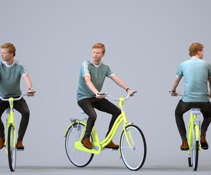 00414_Wim015 Adult Caucasian man cycling through public space in transitional seasonal clothing