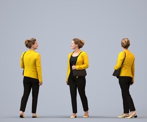 00417_Christina004 Adult Caucasian woman walking through office in autumn business attire with bag
