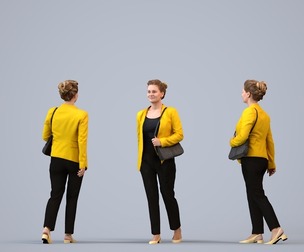 00417_Christina003 Adult Caucasian woman walking through office in autumn business attire with bag