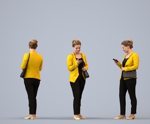 00417_Christina005 Adult Caucasian woman standing in public space with smartphone and bag