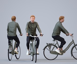 00418_Wim014 Adult Caucasian man cycling in public space wearing transitional seasonal clothing
