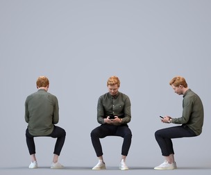 00418_Wim011 Adult Caucasian man sitting in public space with smartphone, autumn attire