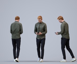 00418_Wim009 Adult Caucasian man walking publicly with smartphone in transitional seasonal clothing