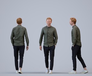 00418_Wim006 Adult Caucasian man walking in public wearing transitional seasonal clothing