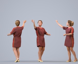 00419_Christine015 Adult Caucasian woman reaching and waving in casual summer attire