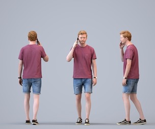 00420_Wim005 Adult Caucasian man calling with smartphone in public summer attire